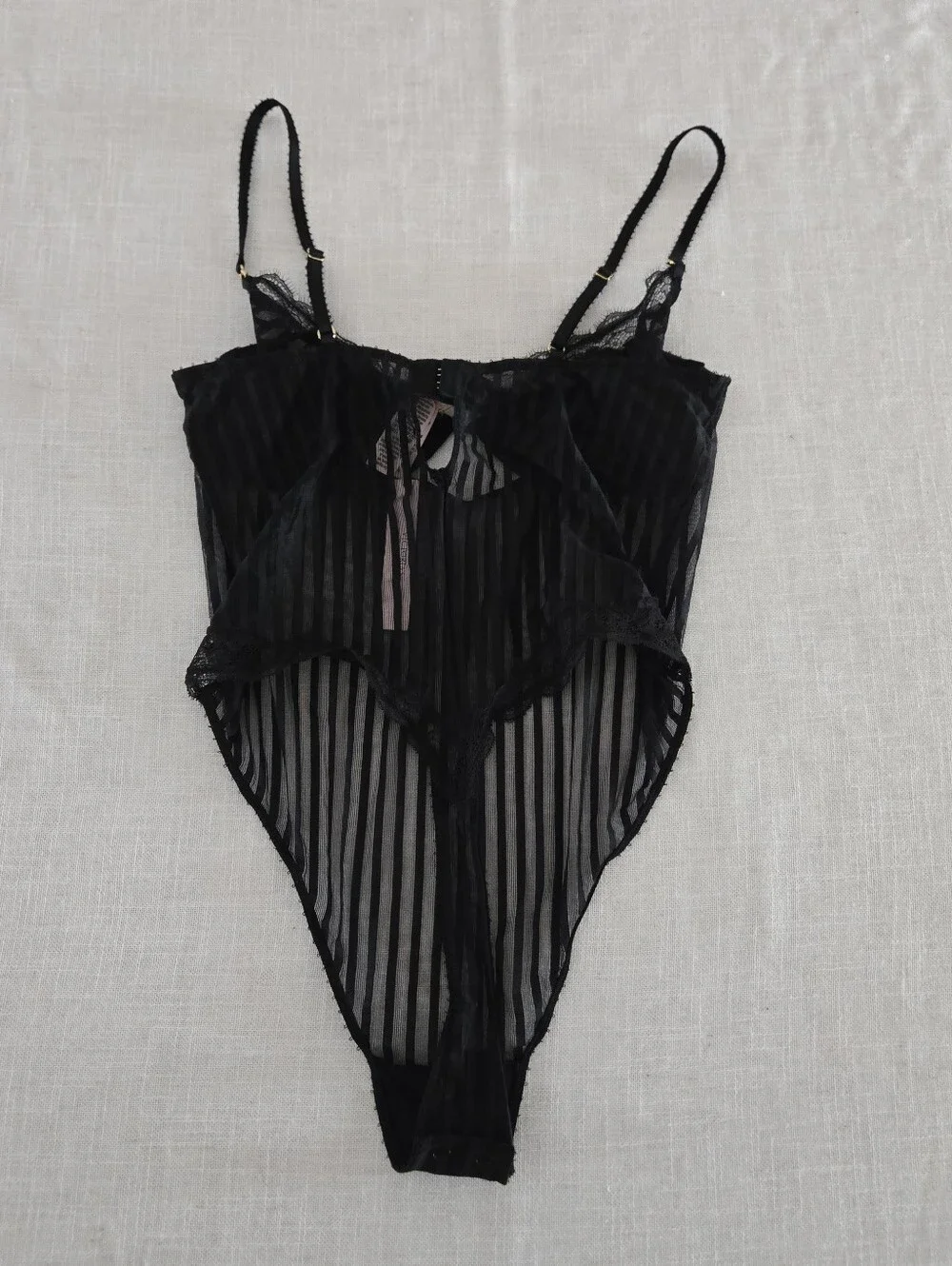 NWT Tease Sheer Stripe Lace-Trim Cupped Bodvsuit